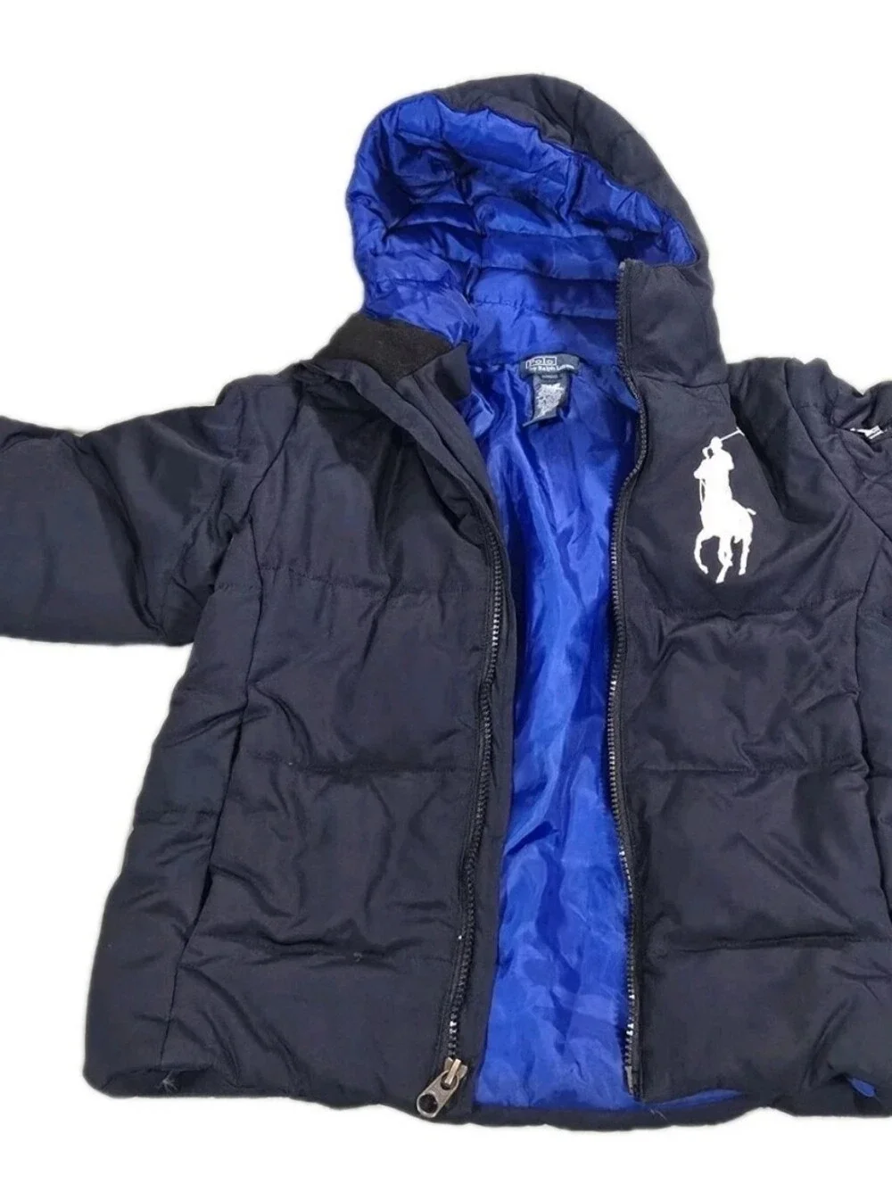 Ralph Lauren Black Jacket with Royal Blue Interior. Boys Puffer Coat Size Small.